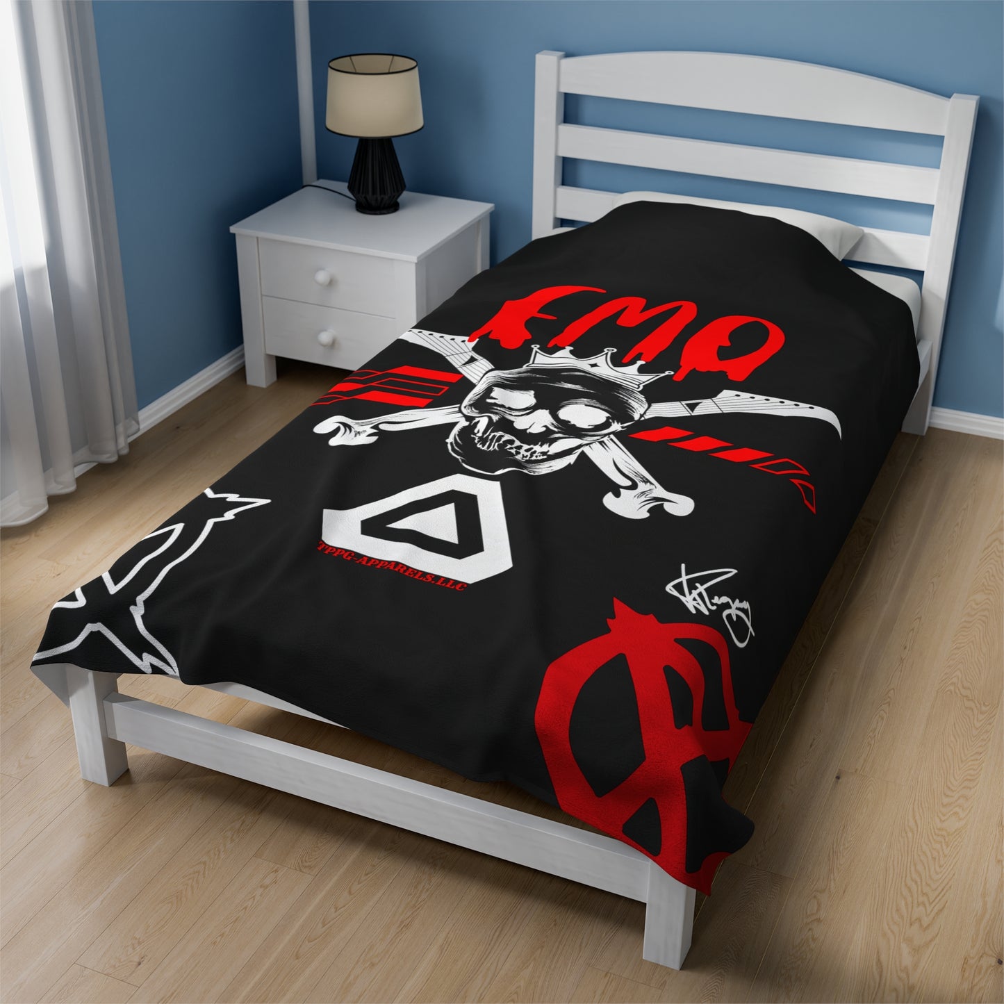 "TPPG-Apparels" Brand Presents one of it's "EMO" Brand Logo Styles Black Velveteen Plush Blanket