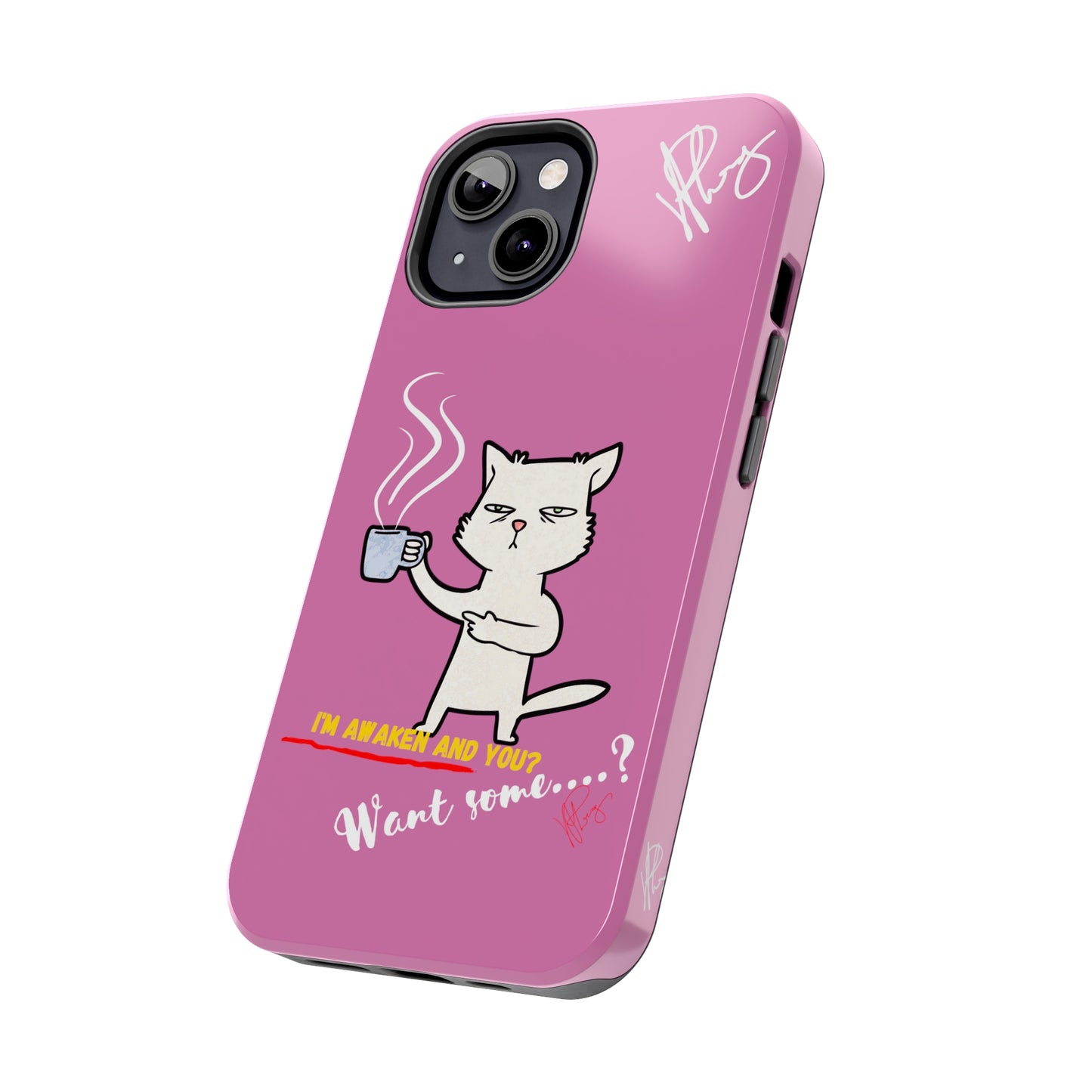 Cutie "Coffee Cat" Pet Design (in a Simple but Kool Tone Pink Base Color) Verision from the 'TPPG Collection' Line carries Several sizes of the "iPhone Series" Tough Phone Cases