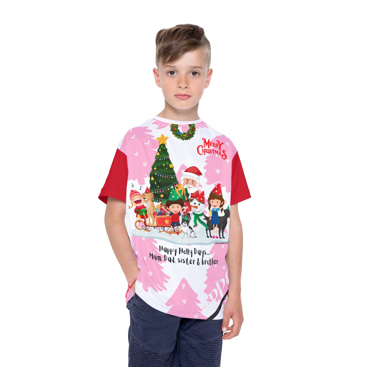 Kids (Deep Red Base) 'Holiday/Christmas' Sports Jersey/Tee - By:"TPPG-Apparel" Juniors Collections