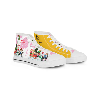 Multi-Colorful (Base Yellow), Sleek, Humorous & Unique "Holiday/Christmas" Men's High Top Sneakers with a unique Flair.....