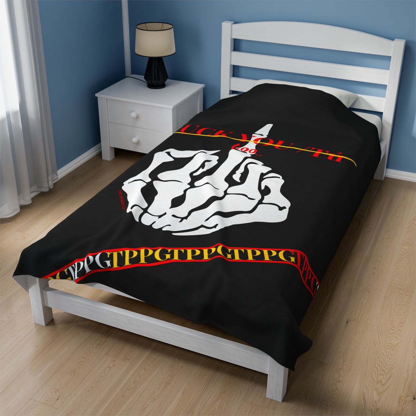 "TPPG-Apparels" Presents a Humorous Fingers Up -'Uck You Tú" Black Velveteen Plush Blanket