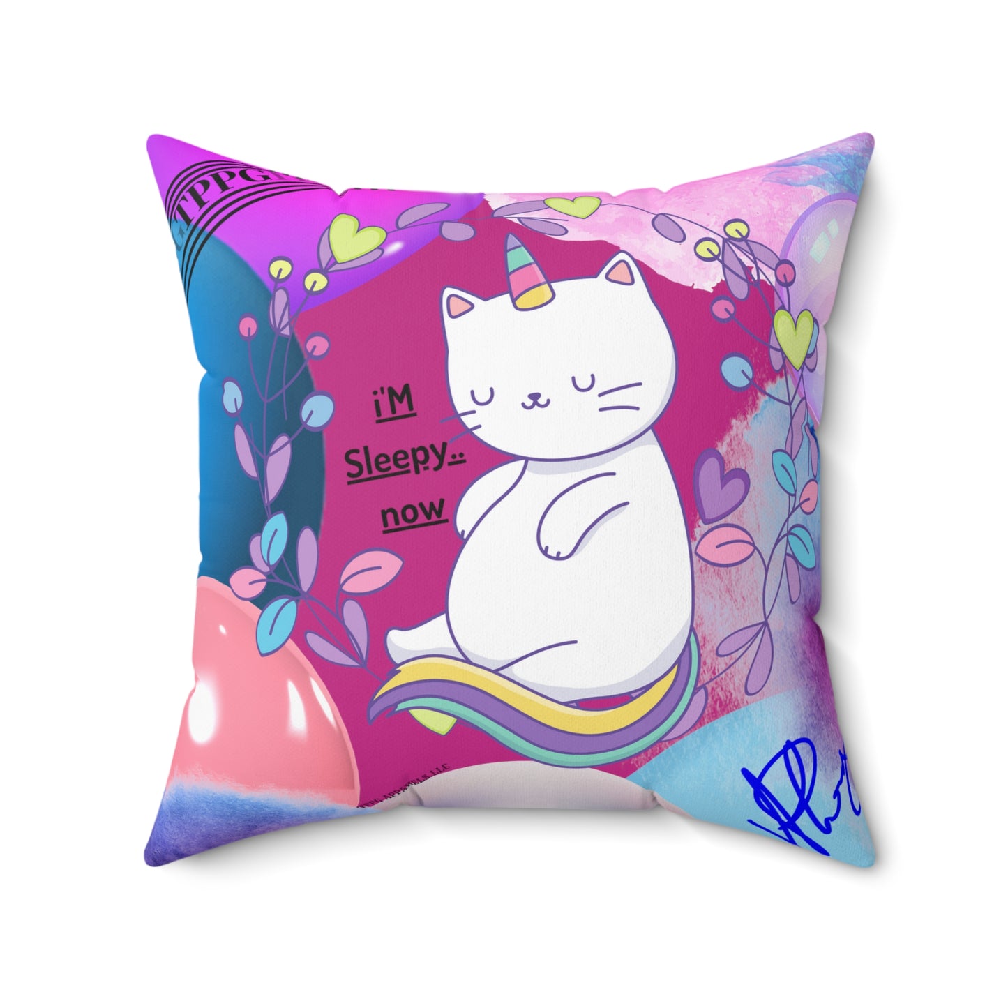 (Children) Spun Polyester ('1-side') Square Pillow (4 sizes-Deep Pink Bgd) - By: "TPPG KIds Collection"