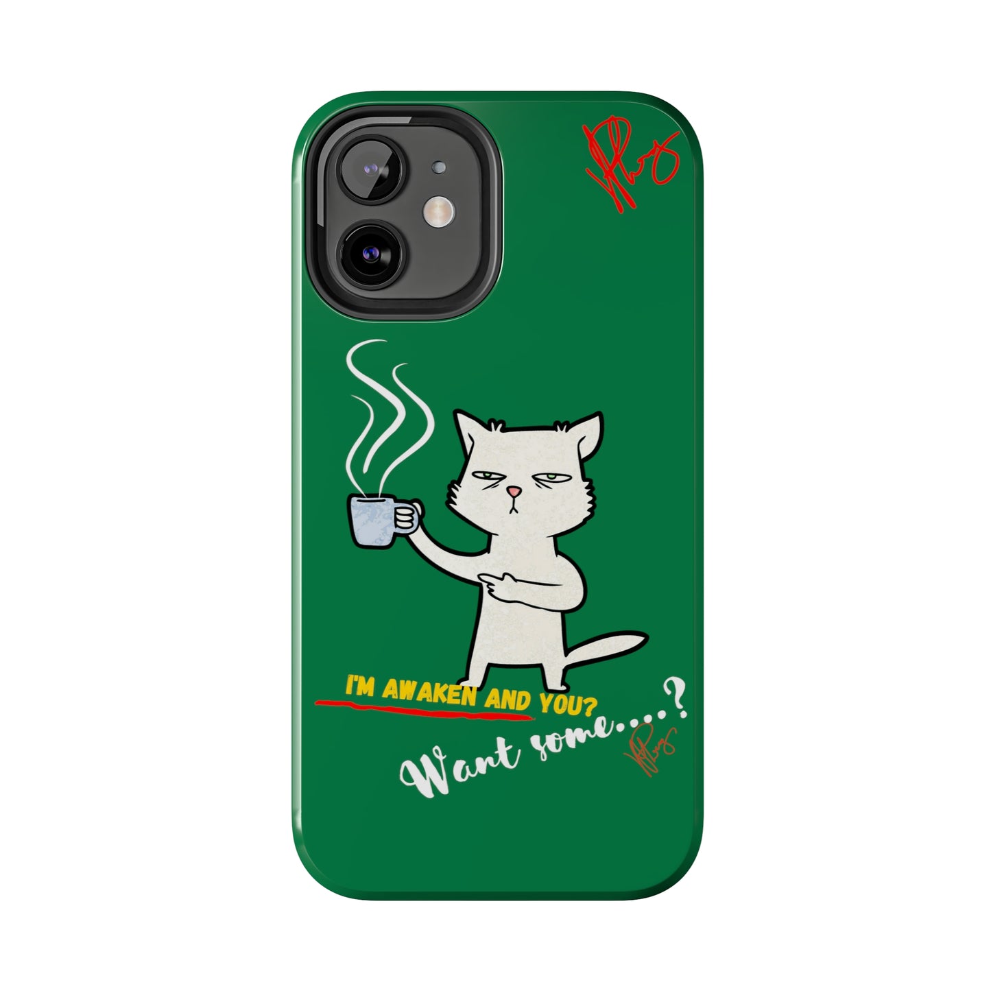 Lovely Forest Green Hue - Cutie "Coffee Cat" Pet Design Verision from the 'TPPG Collection' Line carries Several sizes of the "iPhone Series" Tough Phone Cases