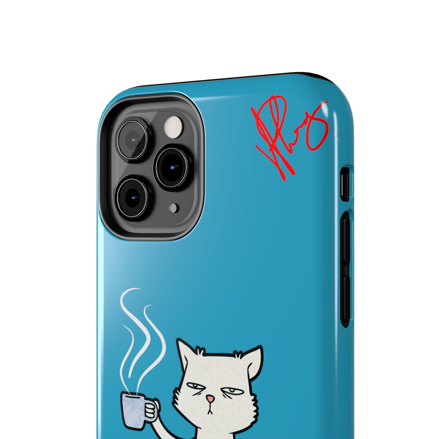 Cutie "Coffee Cat" Pet Design (in a Simple but Kool Light Blue Base Color) Verision from the 'TPPG Collection' Line carries Several sizes of the "iPhone Series" Tough Phone Cases