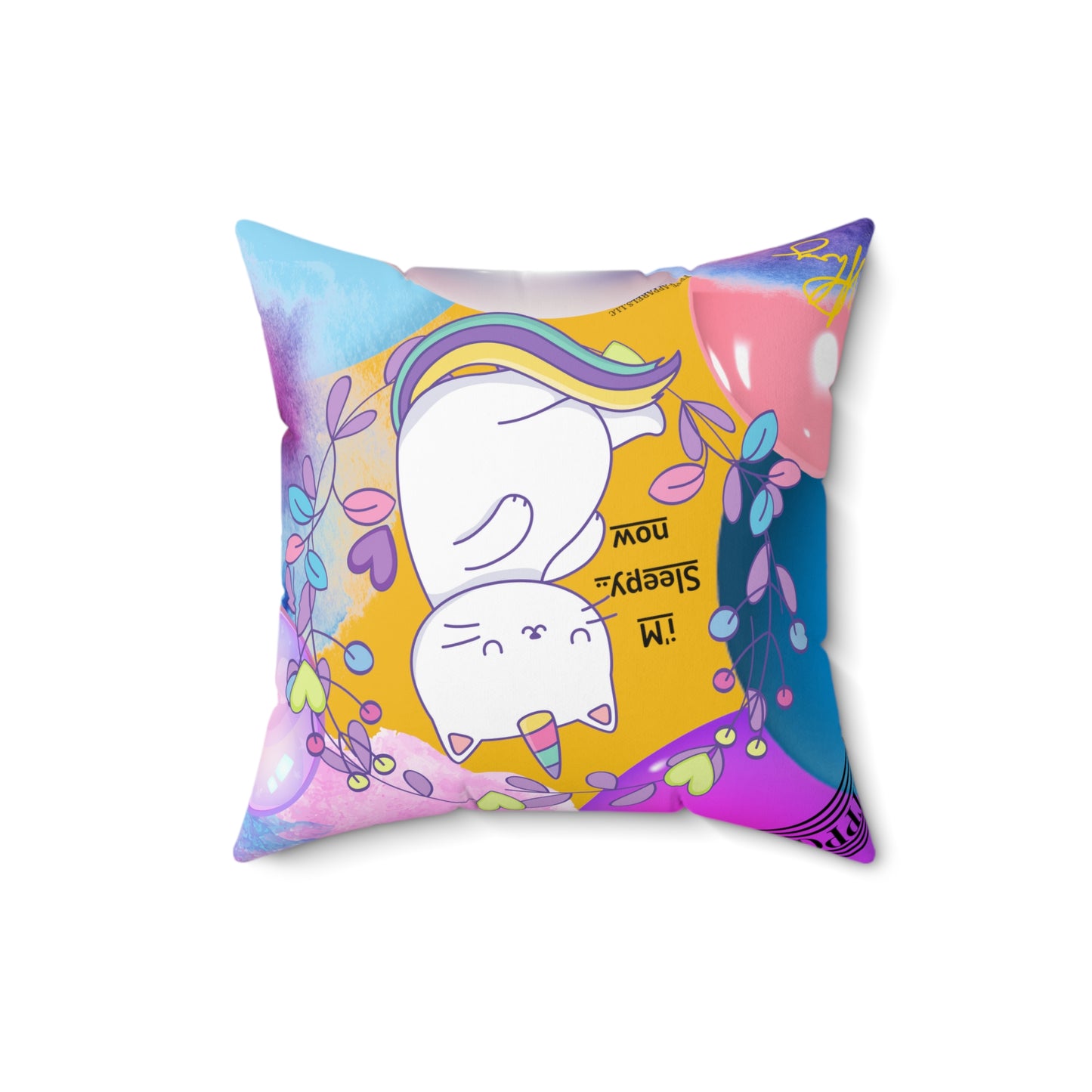 (Toddler/Kid) Spun Polyester Square Pillow (4 sizes-Yellow Bgd) - By: "TPPG KIds Collection"