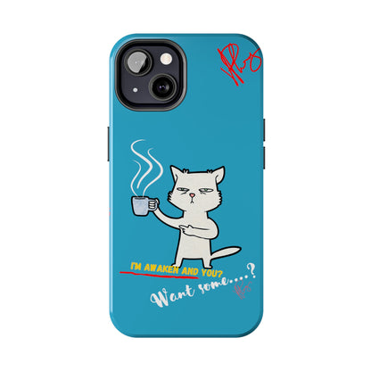 Cutie "Coffee Cat" Pet Design (in a Simple but Kool Light Blue Base Color) Verision from the 'TPPG Collection' Line carries Several sizes of the "iPhone Series" Tough Phone Cases