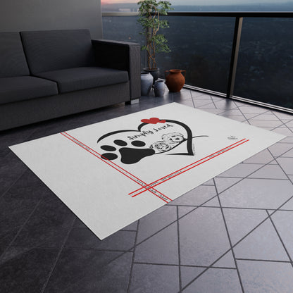 'TPPG Pet Collection" Adorable Pup/Dog Design ('Simply Loved') White Durable & Non-Slip Outdoor Rug