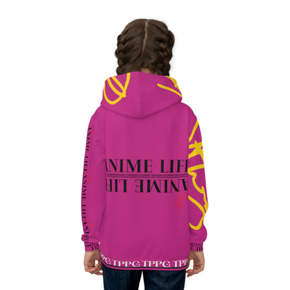 Children's (Dk. Pink) "TPPG Anime Life & Logo" Hoodie in 6 sizes