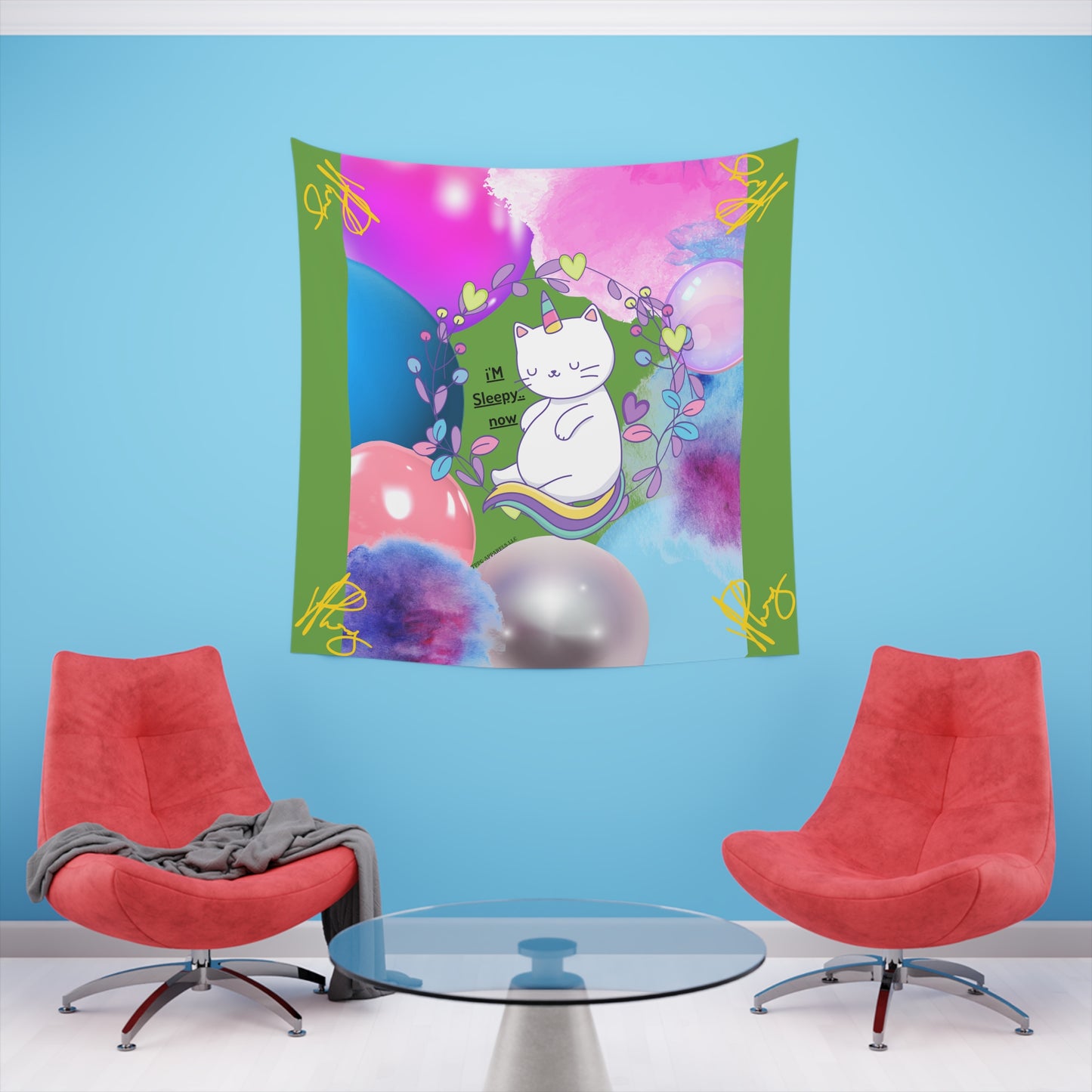 100% Polyester (I'm Sleepy, Now) Printed Wall Tapestry (Forest Green Base color) from "TPPG Collections"