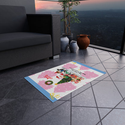 Pink/Light Blue Durable Outdoor Rug-'TPPG Holiday/Christmas Collection"