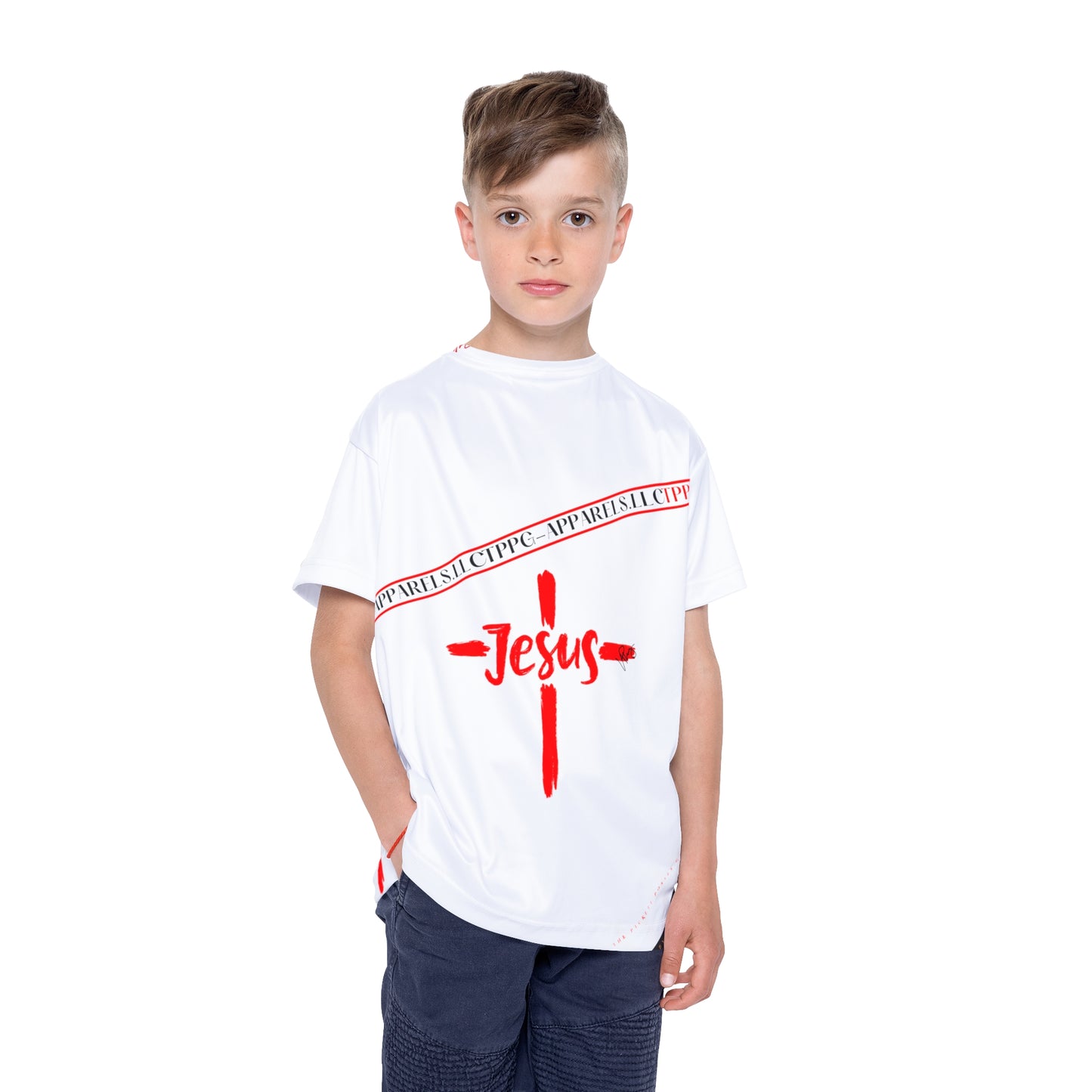 Kids Sport "Jesus Cross" White Jersey/Tee-By:"TPPG" Juniors/Kids Collections