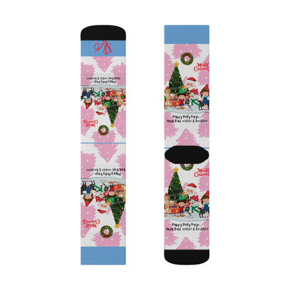 Humorous Sleek High Quality Cushioned "Holiday/Christmas" 'TPPG Brand' - Pink/Lt. Blue/White multi-color Holiday Style Socks