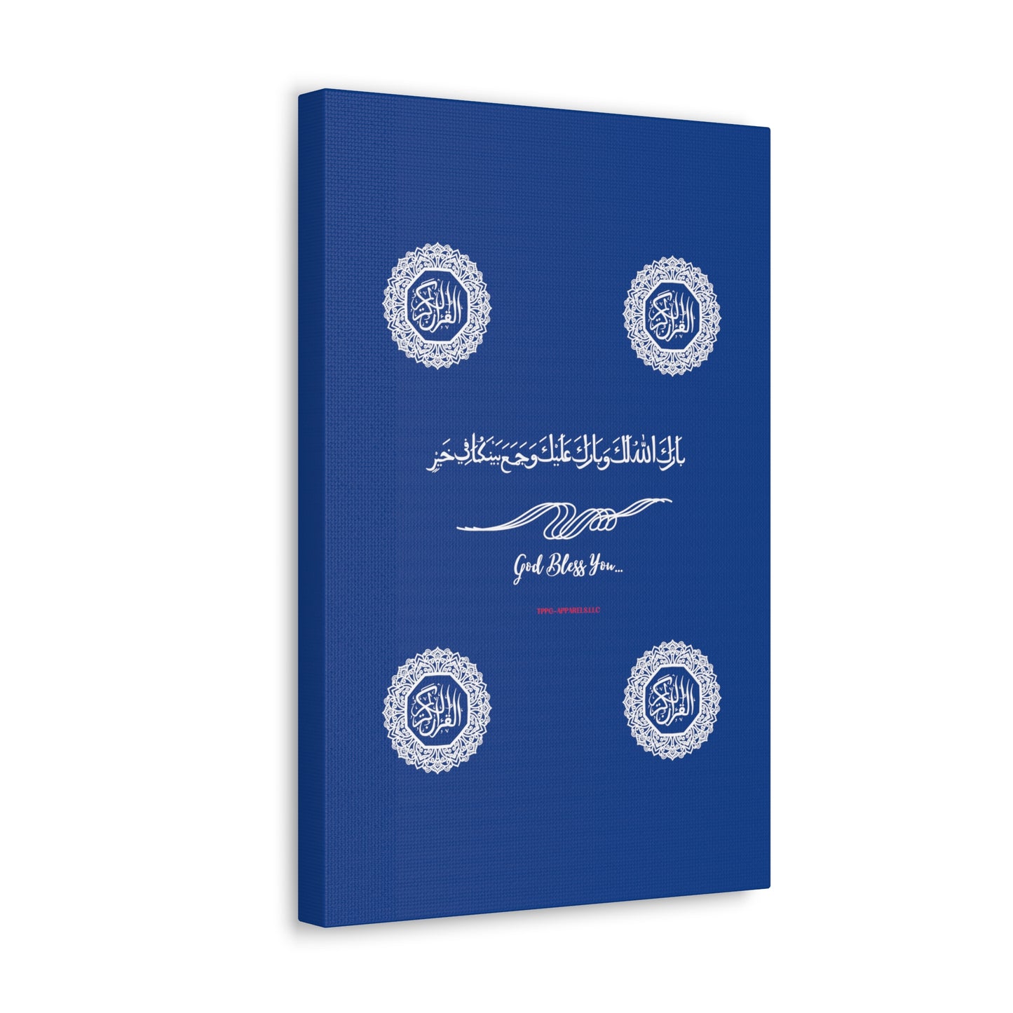 From our "TPPG Brand Arabic Faith Collection" - "Meaning:God Bless You.." Canvas Gallery Wraps in Dk Blue/White