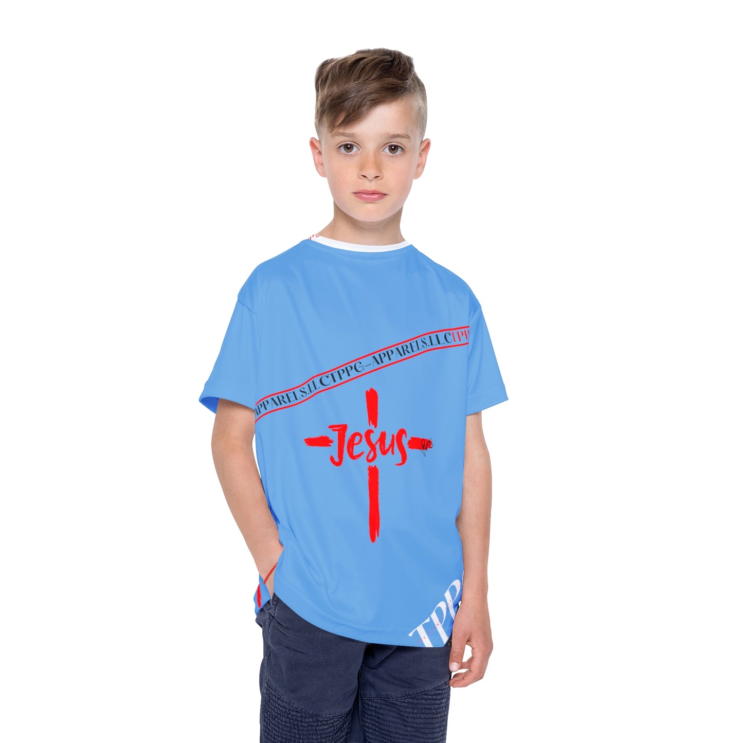 Kids Sport "Jesus Cross" Blue Jersey/Tee-By:"TPPG" Juniors/Kids Collections