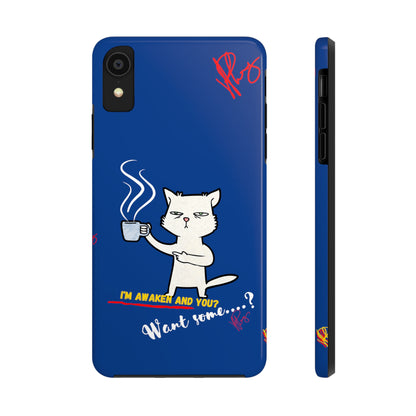 Another Cute "Coffee Cat" Pet Design (in a Simple but Kool Bold Blue & White Base Color) Verision from the 'TPPG Collection' Line carries Several sizes of the "iPhone Series" Tough Phone Cases