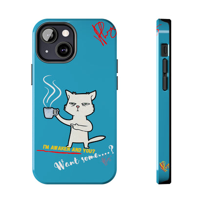 Cutie "Coffee Cat" Pet Design (in a Simple but Kool Light Blue Base Color) Verision from the 'TPPG Collection' Line carries Several sizes of the "iPhone Series" Tough Phone Cases