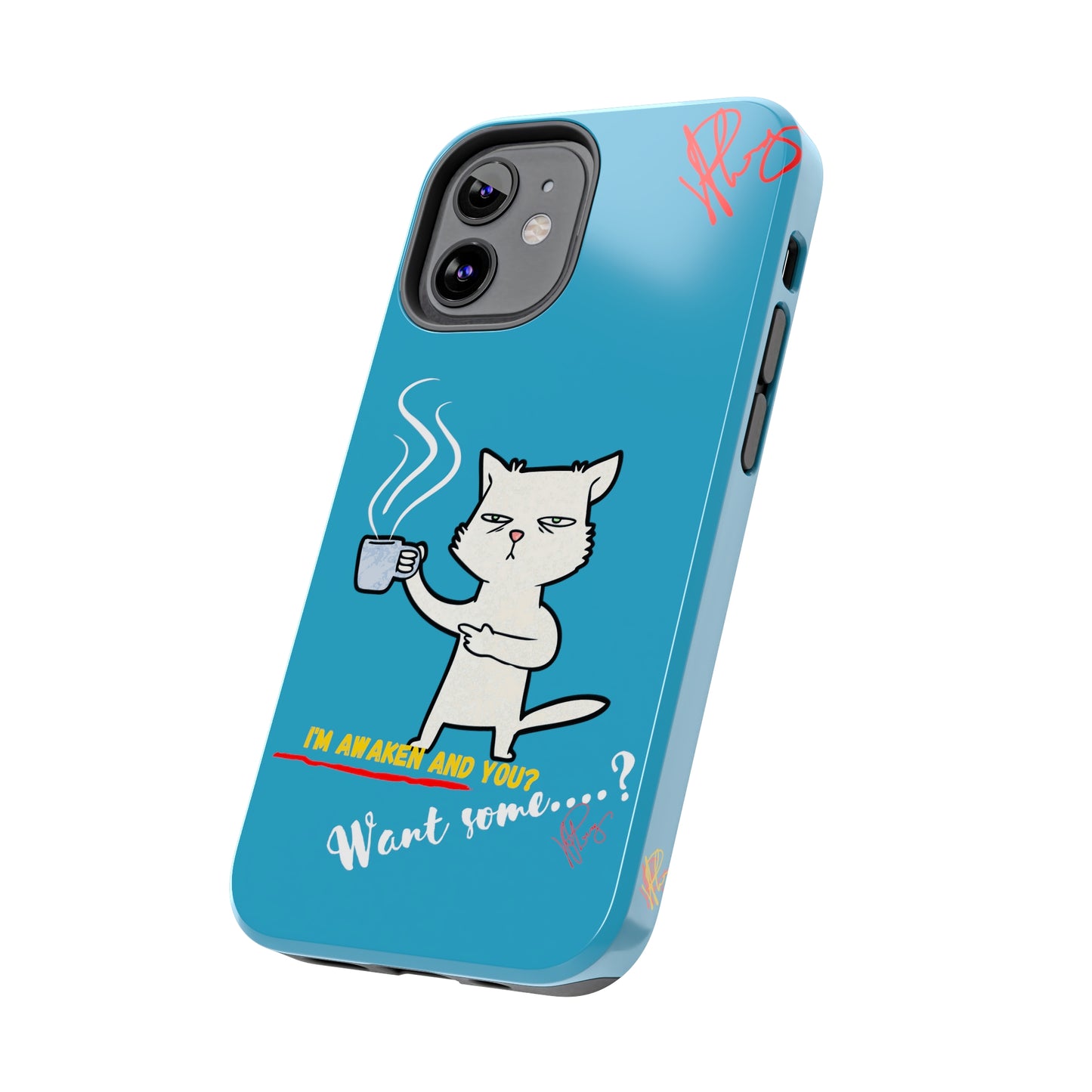 Cutie "Coffee Cat" Pet Design (in a Simple but Kool Light Blue Base Color) Verision from the 'TPPG Collection' Line carries Several sizes of the "iPhone Series" Tough Phone Cases