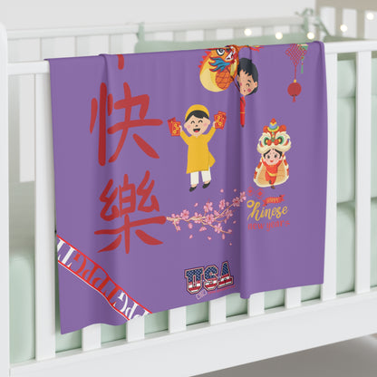 Chinese Lunar Holiday 30"x40" (Xmas Purplish/USA) Infant/Baby Jersey ' Chinese Lunar Holiday' Swaddle Blanket by: "TPPG Infant/Toddler" Collections