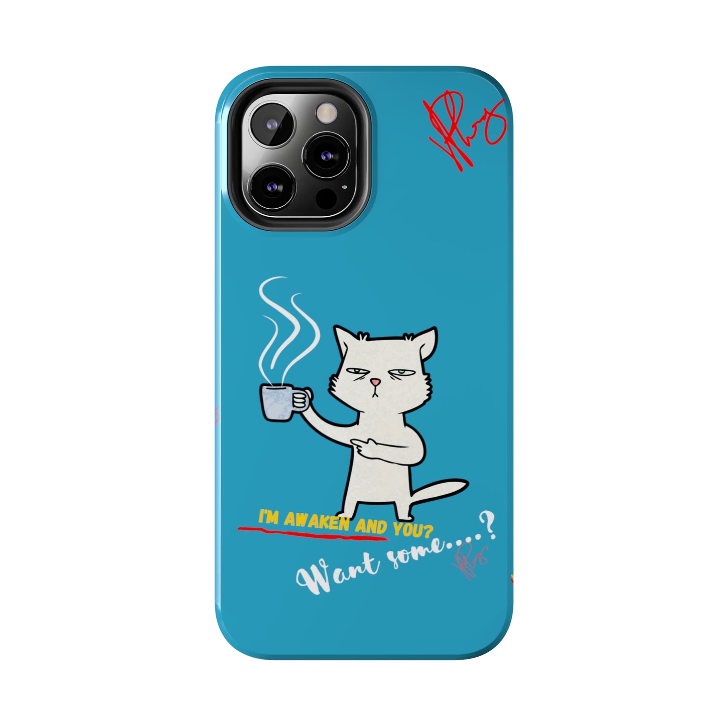 Cutie "Coffee Cat" Pet Design (in a Simple but Kool Light Blue Base Color) Verision from the 'TPPG Collection' Line carries Several sizes of the "iPhone Series" Tough Phone Cases