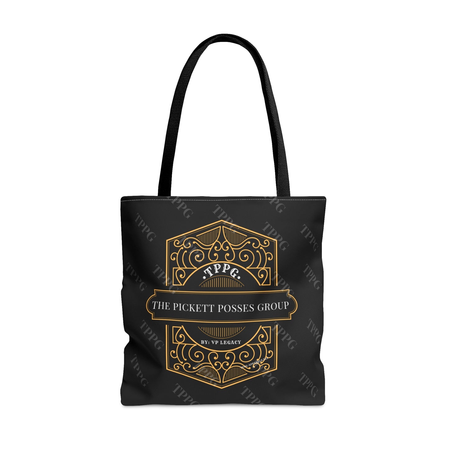 3 sizes-Sleek 'TPPG-Apparel' Brand Style Tote Bag w/Gold Crest on Front facing