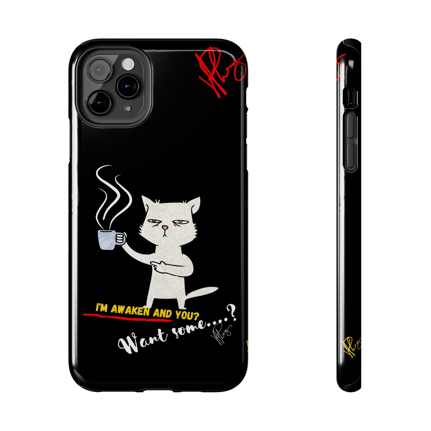 Another Cute "Coffee Cat" Pet Design (in a Simple but Bold Black & White Base Color) Verision from the 'TPPG Collection' Line carries Several sizes of the "iPhone Series" Tough Phone Cases