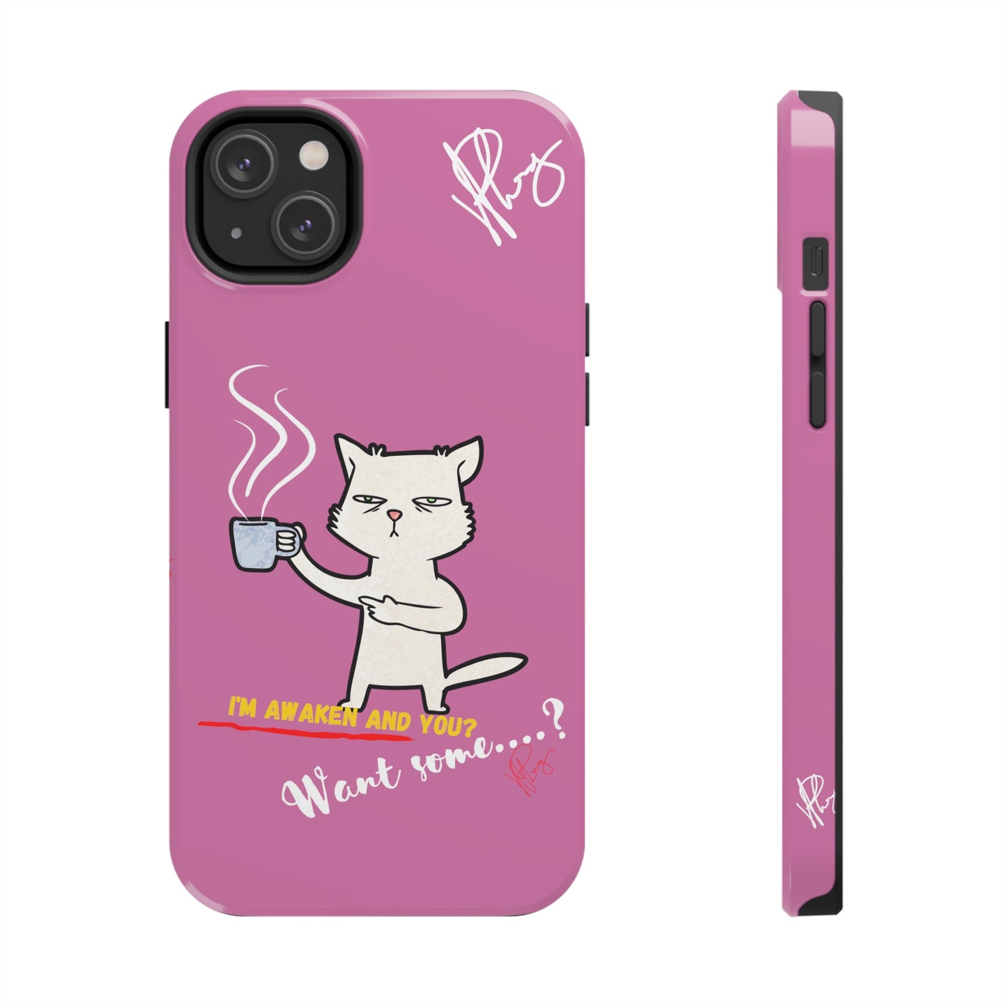 Cutie "Coffee Cat" Pet Design (in a Simple but Kool Tone Pink Base Color) Verision from the 'TPPG Collection' Line carries Several sizes of the "iPhone Series" Tough Phone Cases