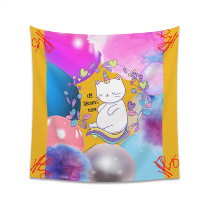 100% Polyester (I'm Sleepy, Now) Printed Wall Tapestry (Yellow Base color) from "TPPG Collections"