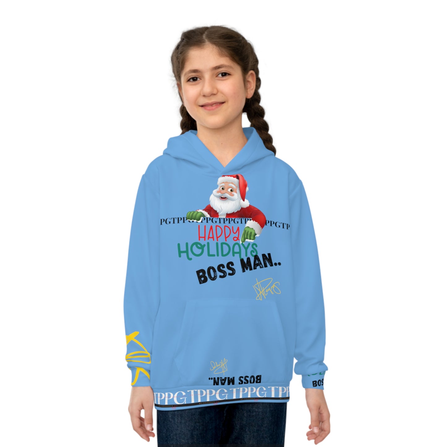 Children's "Santa Holiday-Boss Man" (Lt. Blu) "TPPG Logo" Hoodie in 6 sizes