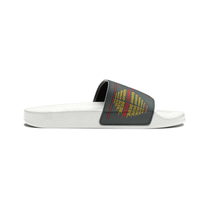 These are our "TPPG Brand" Grey Top/Black & White Soles "Gamer" Printed Men/Women's & Children Slide Sandals