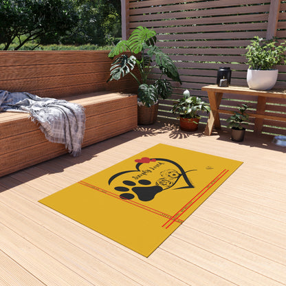 Adorable Pup/Dog Design ('Simply Loved') Sunny Yellow Durable & Non-Slip Outdoor Rug