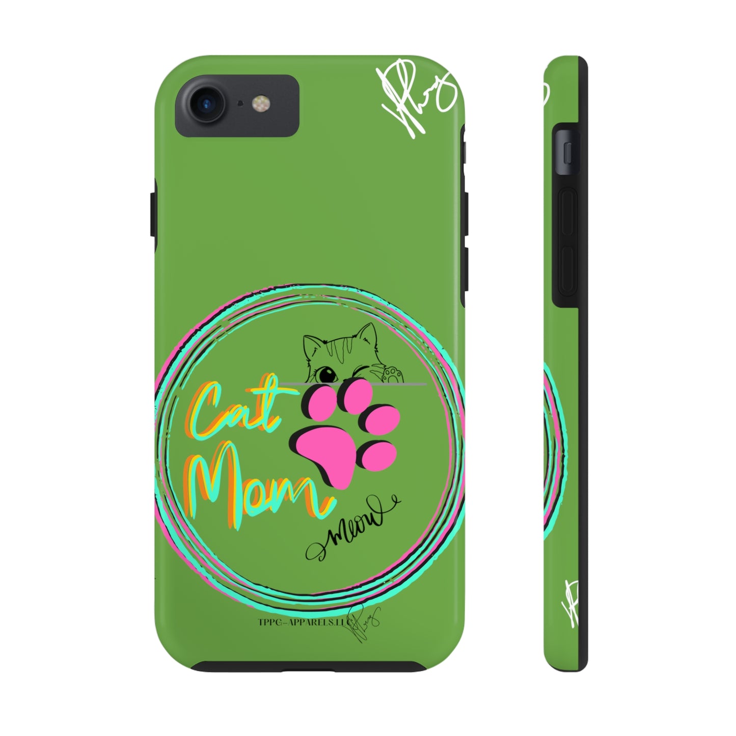 Guys here's another one of our Cutest "Cat Mom" Pet Designs (in a Light Green Base Color) Verision from the 'TPPG Collection' Line carries Several sizes of the "iPhone Series" Tough Phone Cases