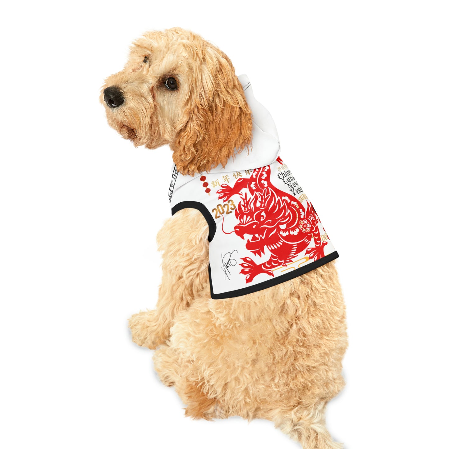 Chinese Lunar Holiday/New Year (Cute White & Red) Pet Hoodie by "TPPG-Apparels" Holiday Collections