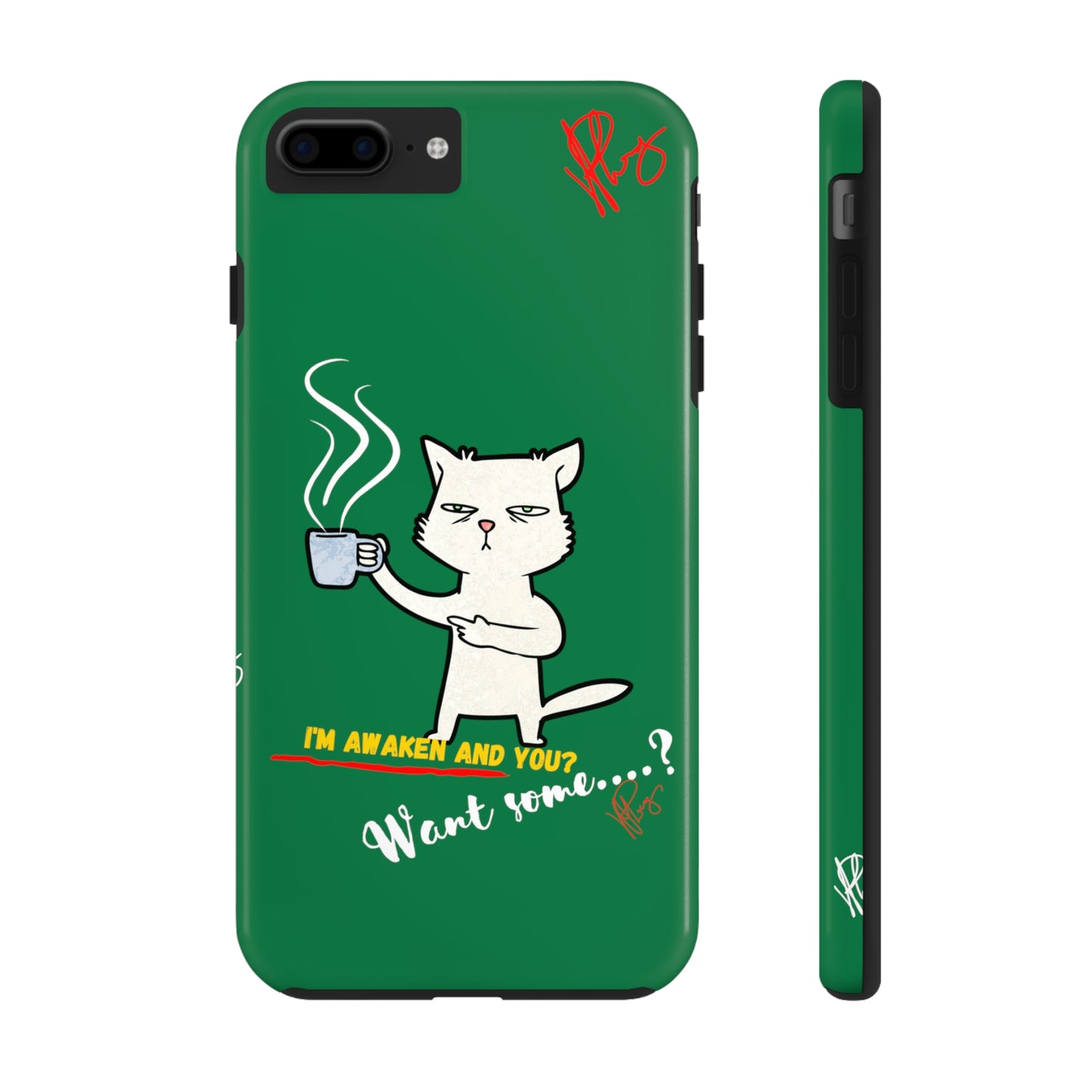 Lovely Forest Green Hue - Cutie "Coffee Cat" Pet Design Verision from the 'TPPG Collection' Line carries Several sizes of the "iPhone Series" Tough Phone Cases