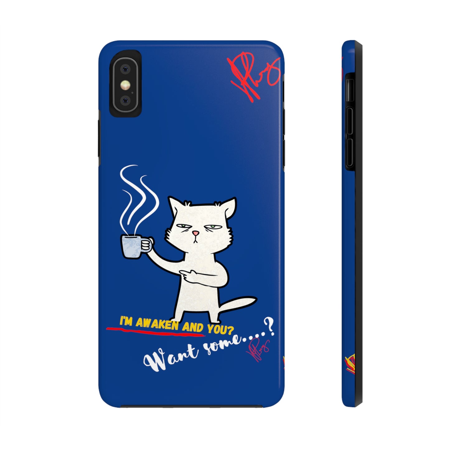 Another Cute "Coffee Cat" Pet Design (in a Simple but Kool Bold Blue & White Base Color) Verision from the 'TPPG Collection' Line carries Several sizes of the "iPhone Series" Tough Phone Cases