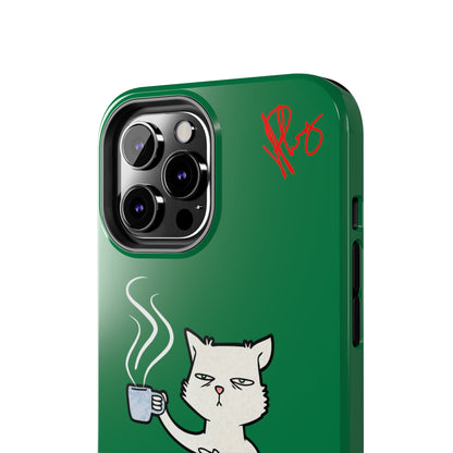 Lovely Forest Green Hue - Cutie "Coffee Cat" Pet Design Verision from the 'TPPG Collection' Line carries Several sizes of the "iPhone Series" Tough Phone Cases