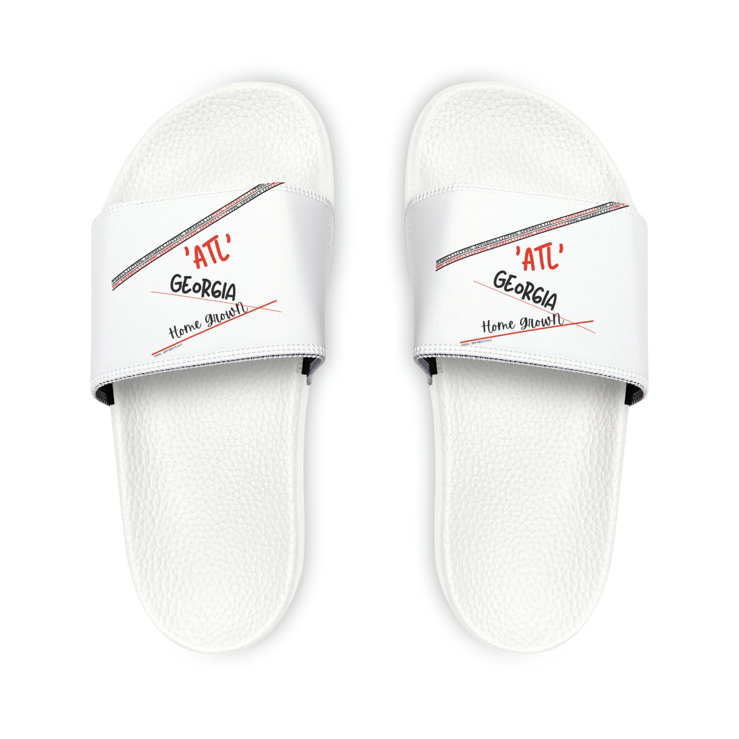 'TPPG-Apparels Brand' White "ATL Georgia" custom design for Men / Women's or Children Slide-On Sandals - 7ct  sizes