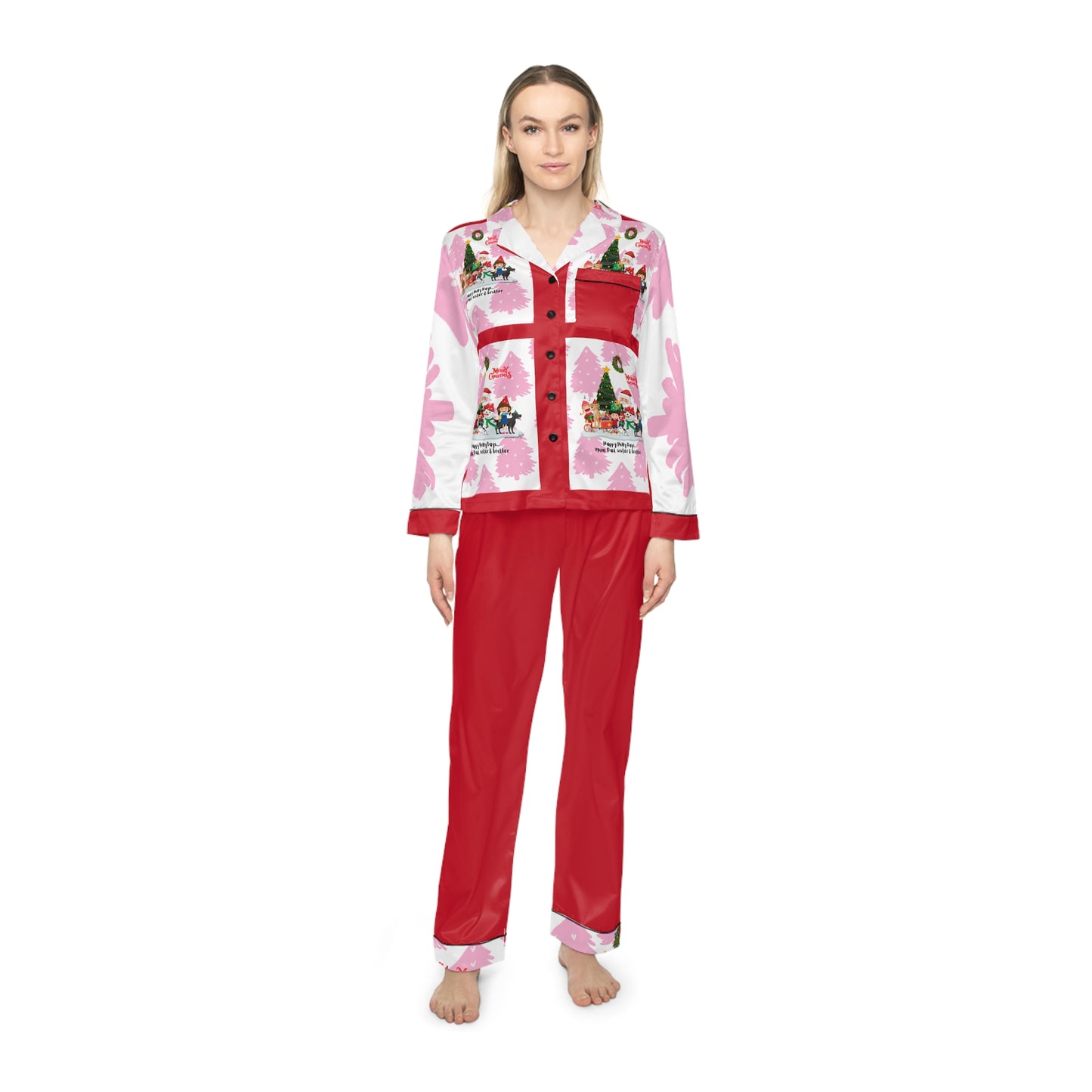 "TPPG-Apparels" Red Base: (UGLY-Holiday) Women's 95% Satin Pajamas