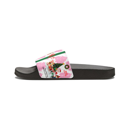 Our "TPPG Brand" White Top/White or Black Soles "Holiday" Printed Men/Women's & Children Slide Sandals