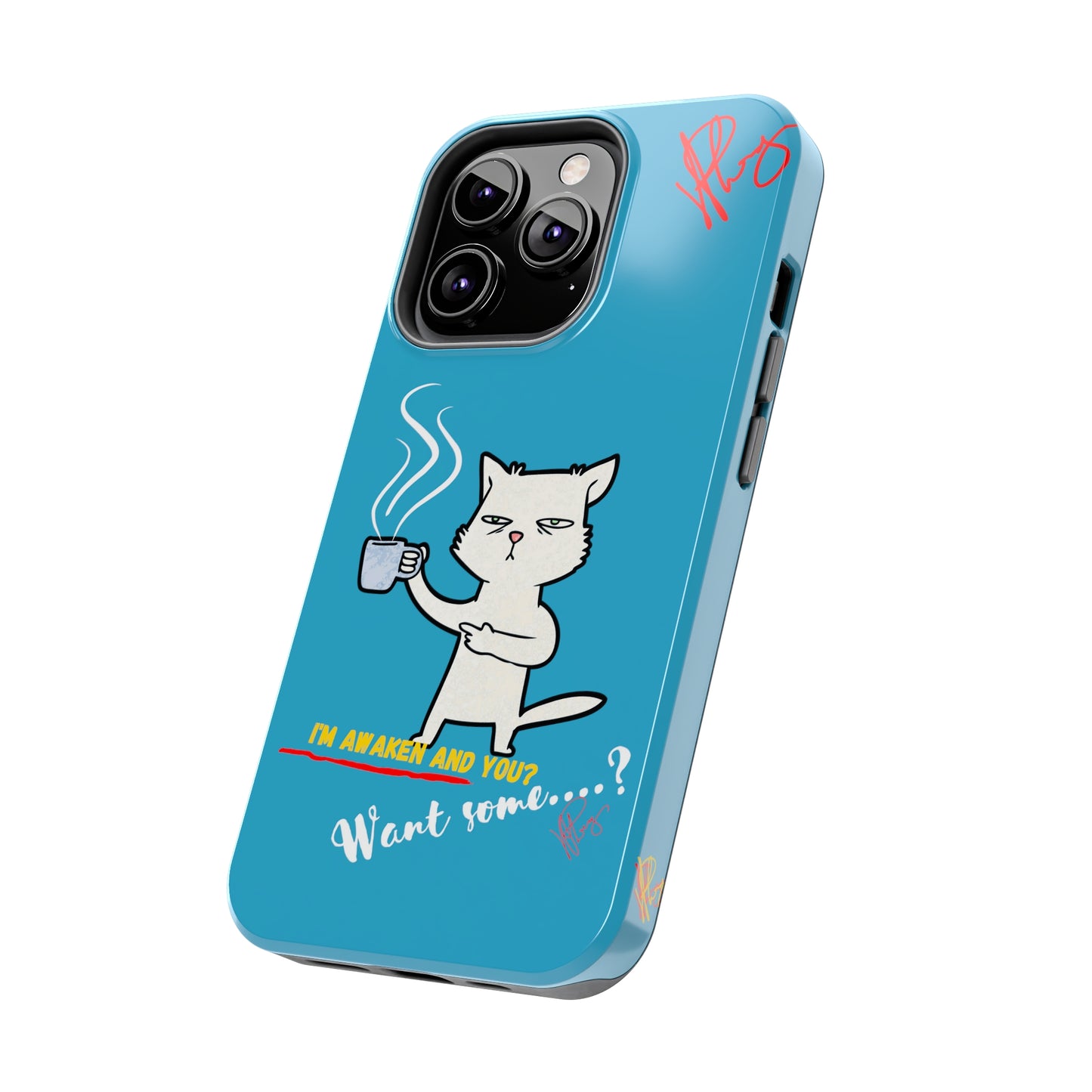 Cutie "Coffee Cat" Pet Design (in a Simple but Kool Light Blue Base Color) Verision from the 'TPPG Collection' Line carries Several sizes of the "iPhone Series" Tough Phone Cases