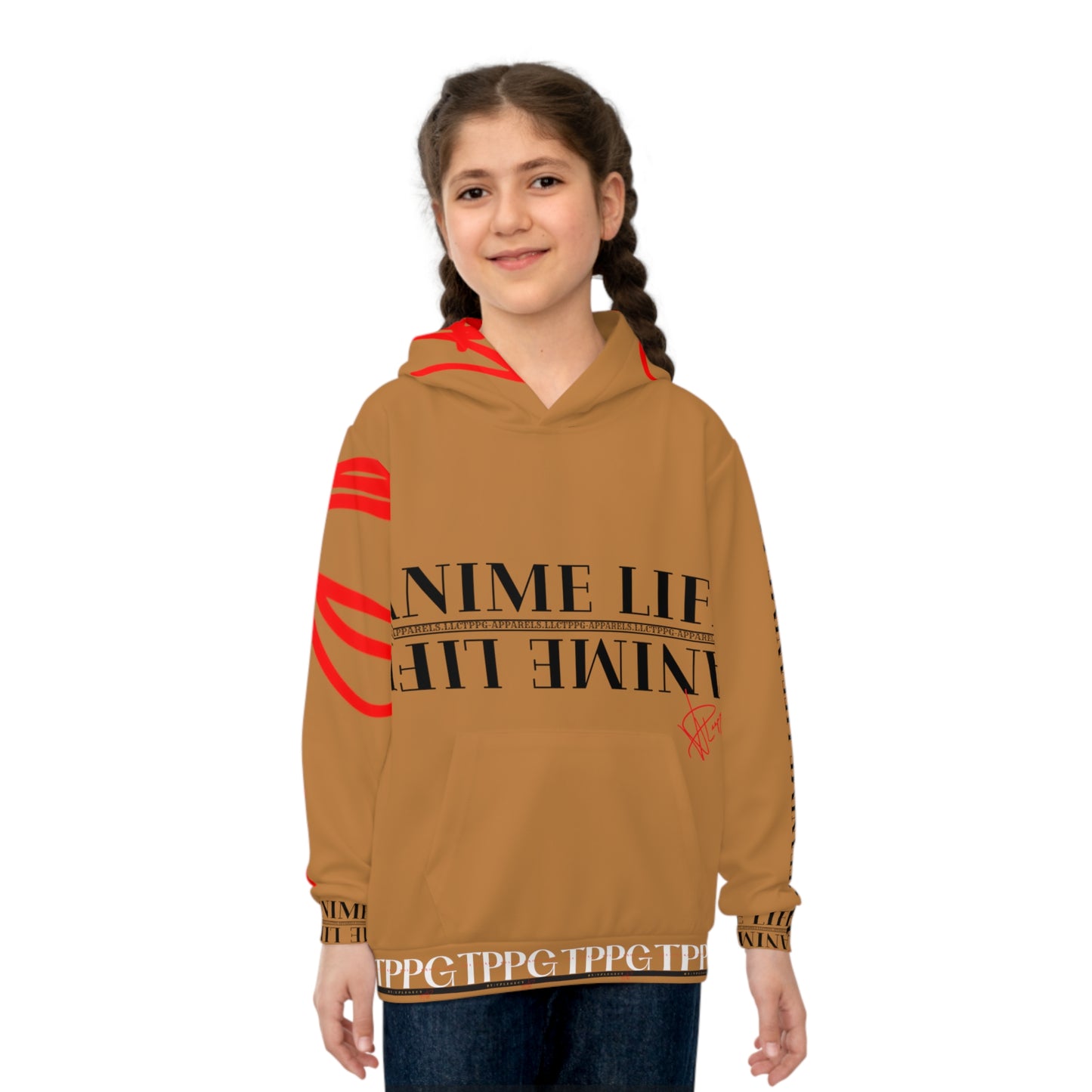 Children's (Lt. Brown) "TPPG Anime Life & Logo" Hoodie in 6 sizes