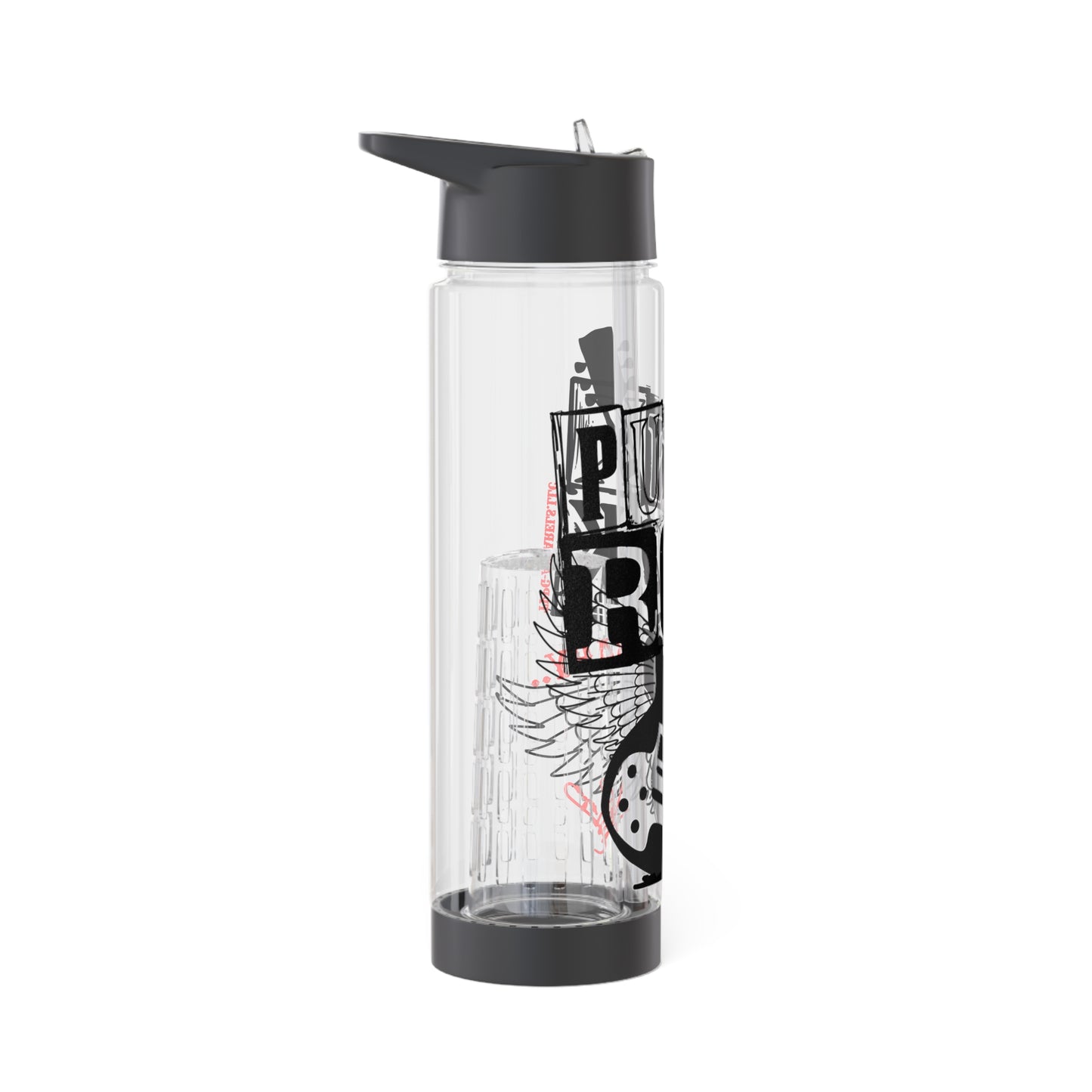 Clear 25oz 'Punk Rock' Print Style INFUSER Water Bottle by the "TPPG-Apparels" ('Punk Rock Print') Collection