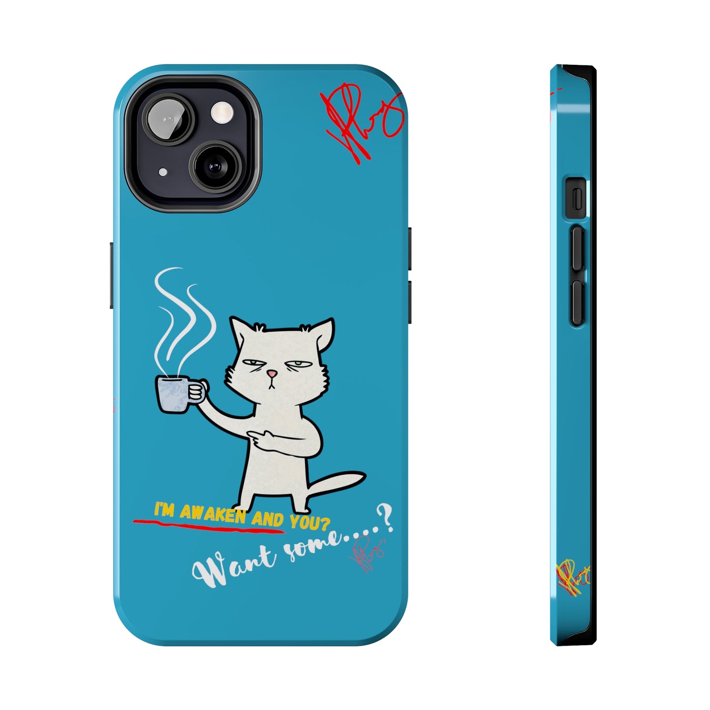 Cutie "Coffee Cat" Pet Design (in a Simple but Kool Light Blue Base Color) Verision from the 'TPPG Collection' Line carries Several sizes of the "iPhone Series" Tough Phone Cases