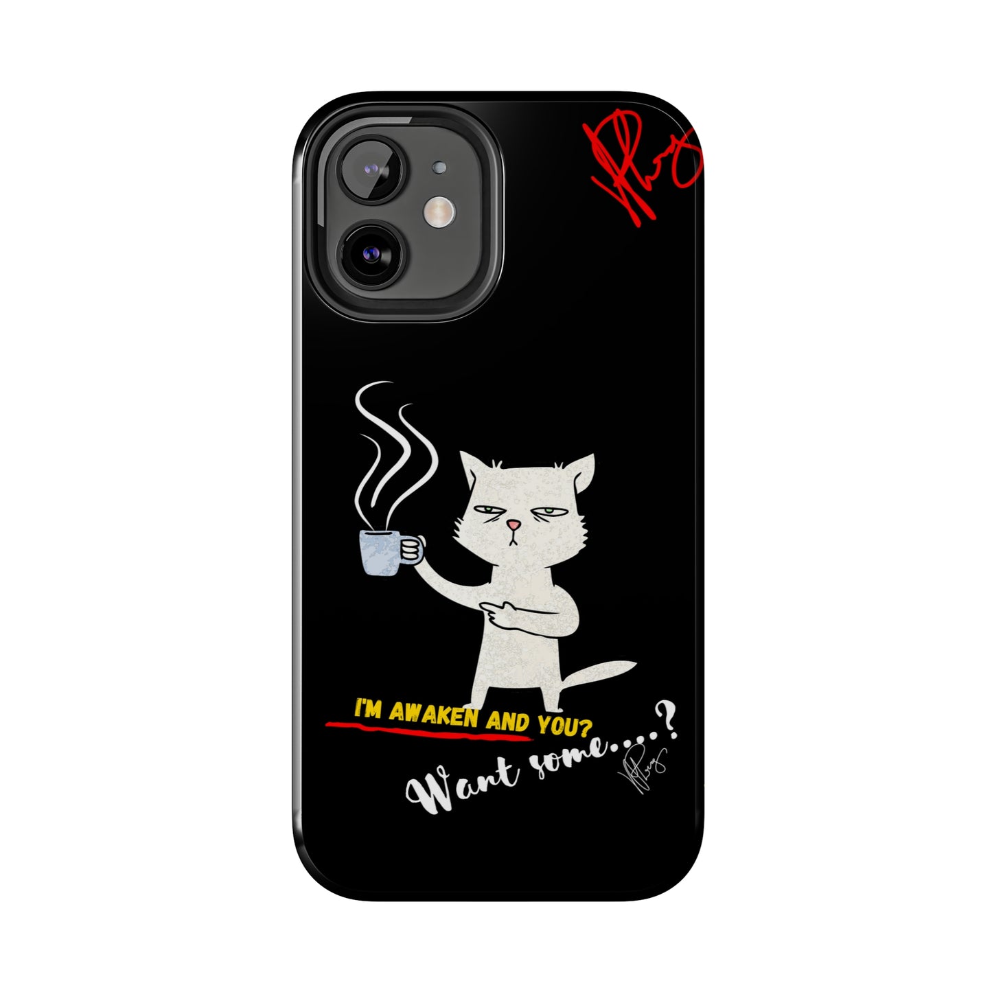 Another Cute "Coffee Cat" Pet Design (in a Simple but Bold Black & White Base Color) Verision from the 'TPPG Collection' Line carries Several sizes of the "iPhone Series" Tough Phone Cases