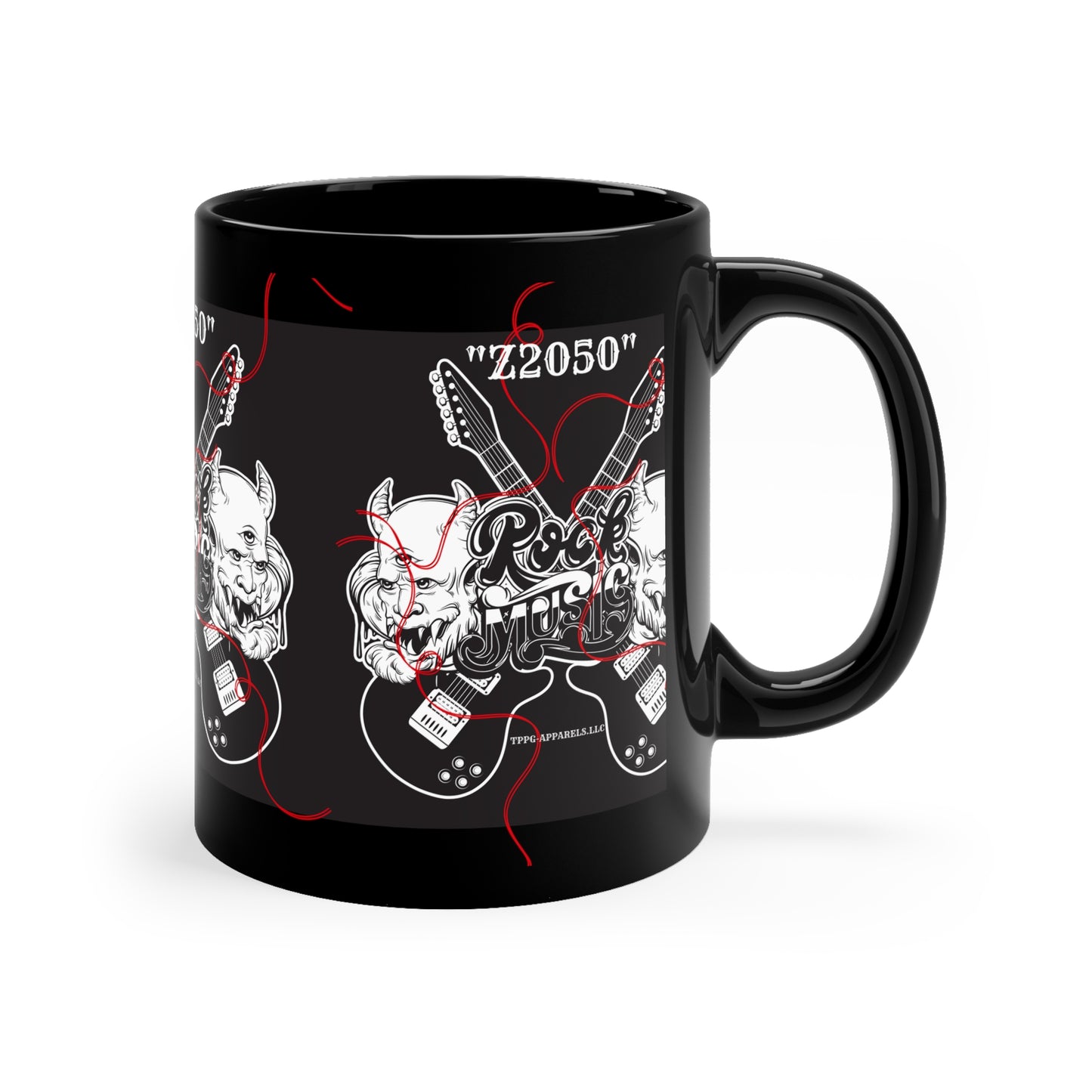 11oz Black "Rock Music" Glossy Finish Coffee/Tea Mug-from the 'TPPG-Apparels' "Z2050" Collection