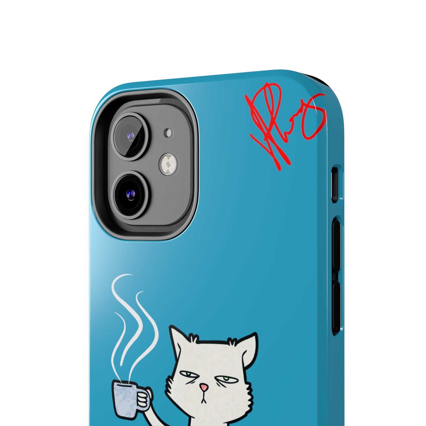 Cutie "Coffee Cat" Pet Design (in a Simple but Kool Light Blue Base Color) Verision from the 'TPPG Collection' Line carries Several sizes of the "iPhone Series" Tough Phone Cases