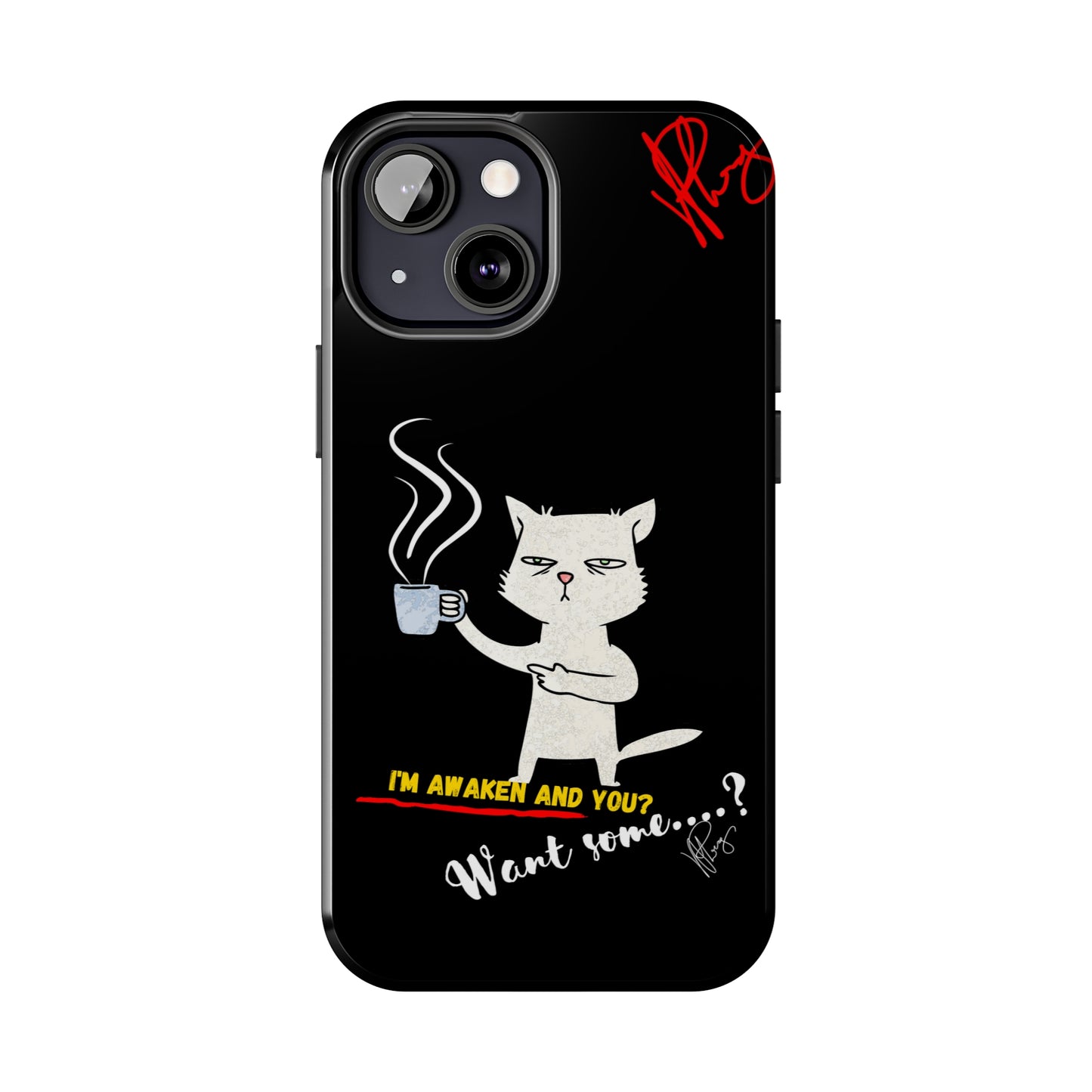 Another Cute "Coffee Cat" Pet Design (in a Simple but Bold Black & White Base Color) Verision from the 'TPPG Collection' Line carries Several sizes of the "iPhone Series" Tough Phone Cases