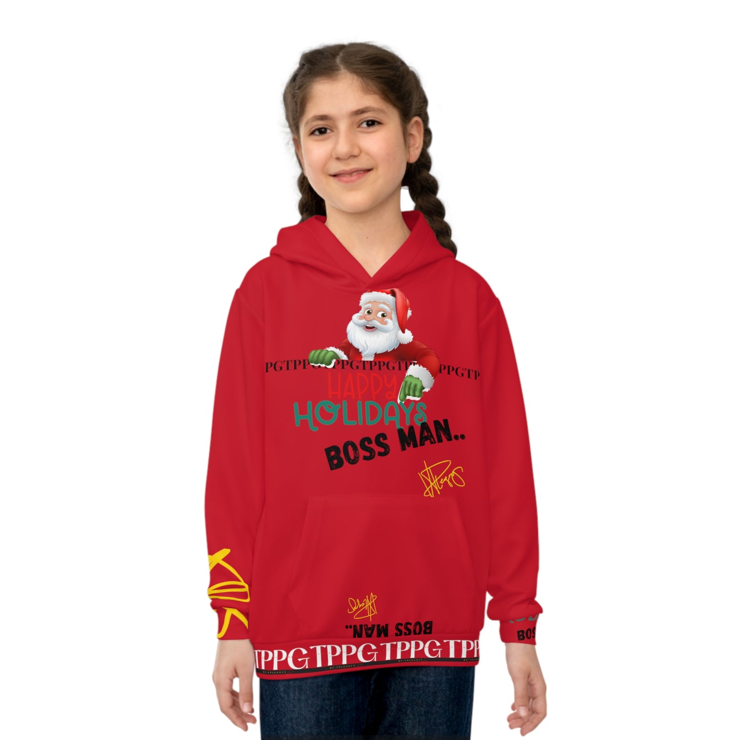 Children's "Santa Holiday-Boss Man" (Red) "TPPG Logo" Hoodie in 6 sizes