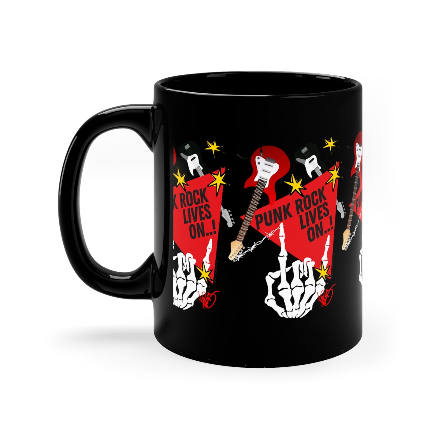 Black Glossy Finish 11oz Coffee/Tea Mug - from the 'TPPG-Apparels'  "ROCK ON" Collection