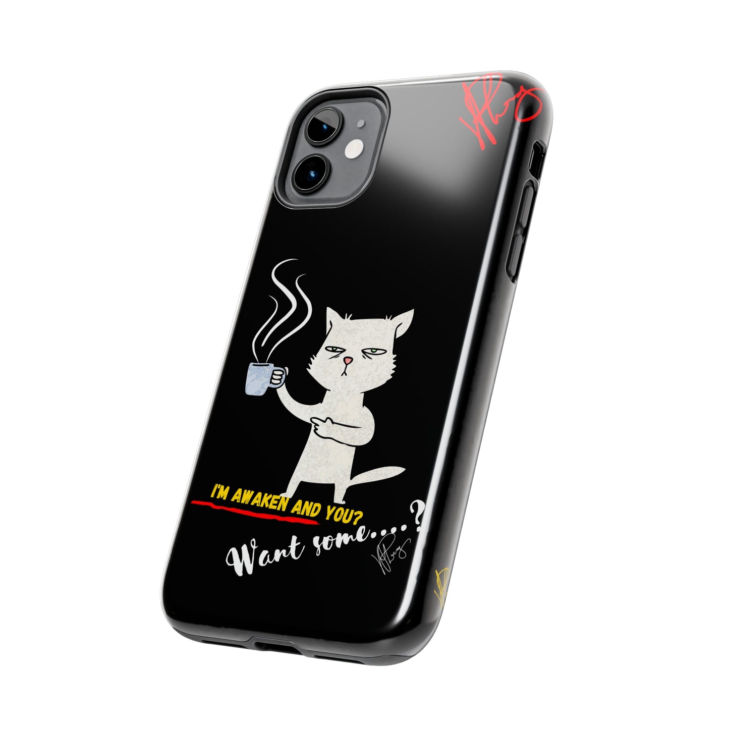 Another Cute "Coffee Cat" Pet Design (in a Simple but Bold Black & White Base Color) Verision from the 'TPPG Collection' Line carries Several sizes of the "iPhone Series" Tough Phone Cases