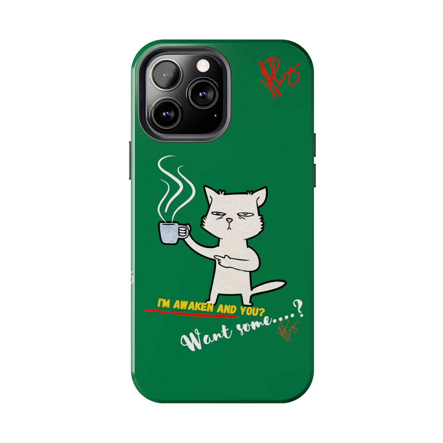 Lovely Forest Green Hue - Cutie "Coffee Cat" Pet Design Verision from the 'TPPG Collection' Line carries Several sizes of the "iPhone Series" Tough Phone Cases